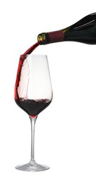 Photo of Pouring wine into glass on white background