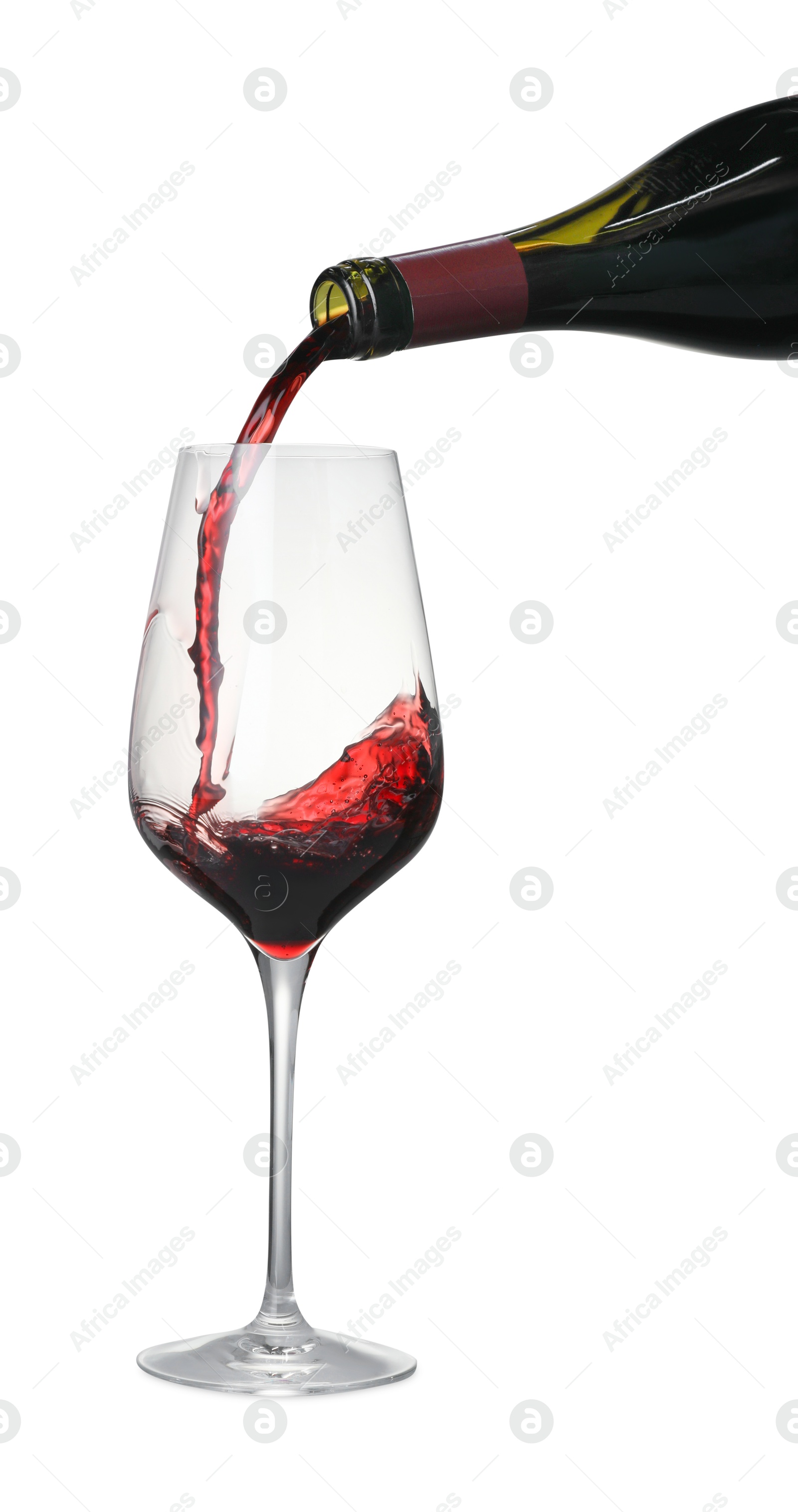 Photo of Pouring wine into glass on white background