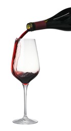 Photo of Pouring wine into glass on white background