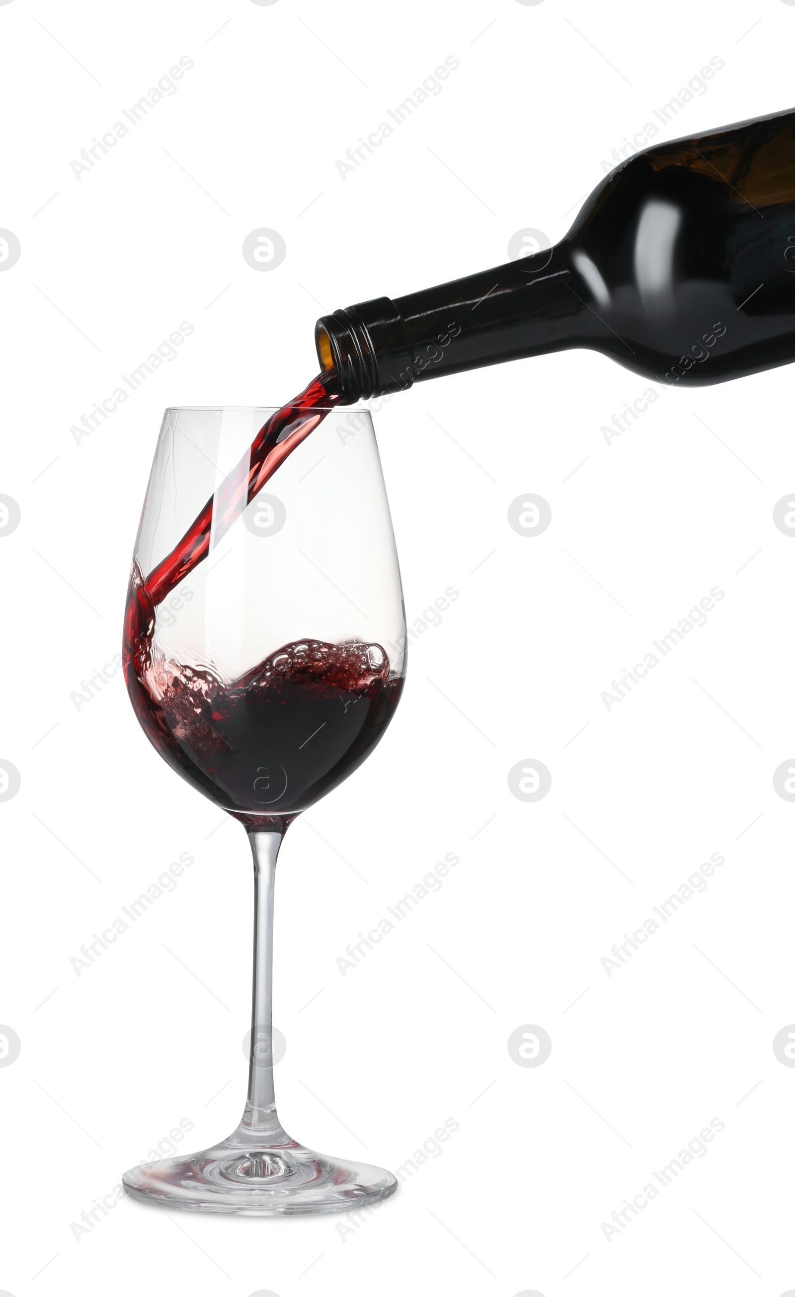 Photo of Pouring wine into glass on white background