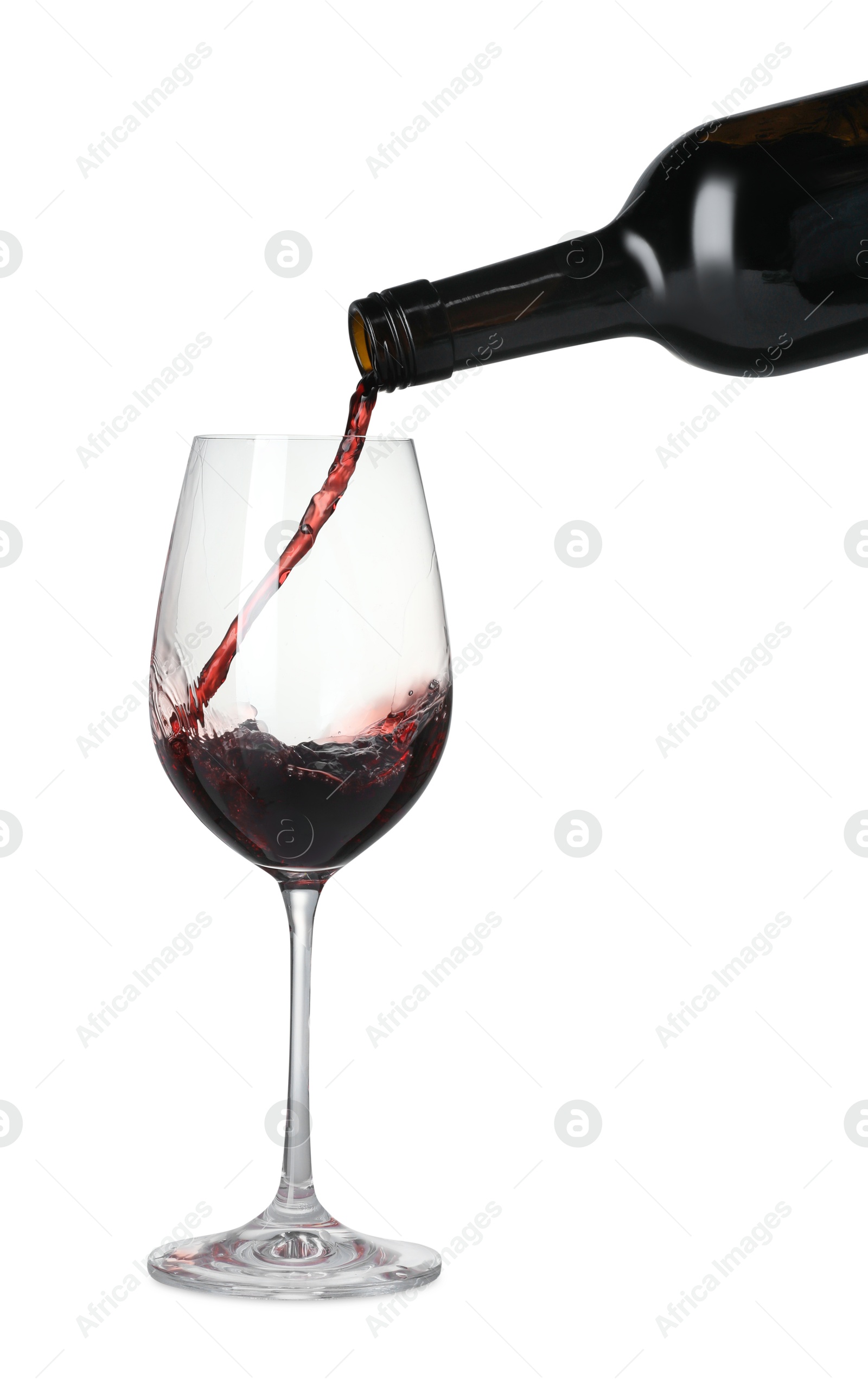 Photo of Pouring wine into glass on white background