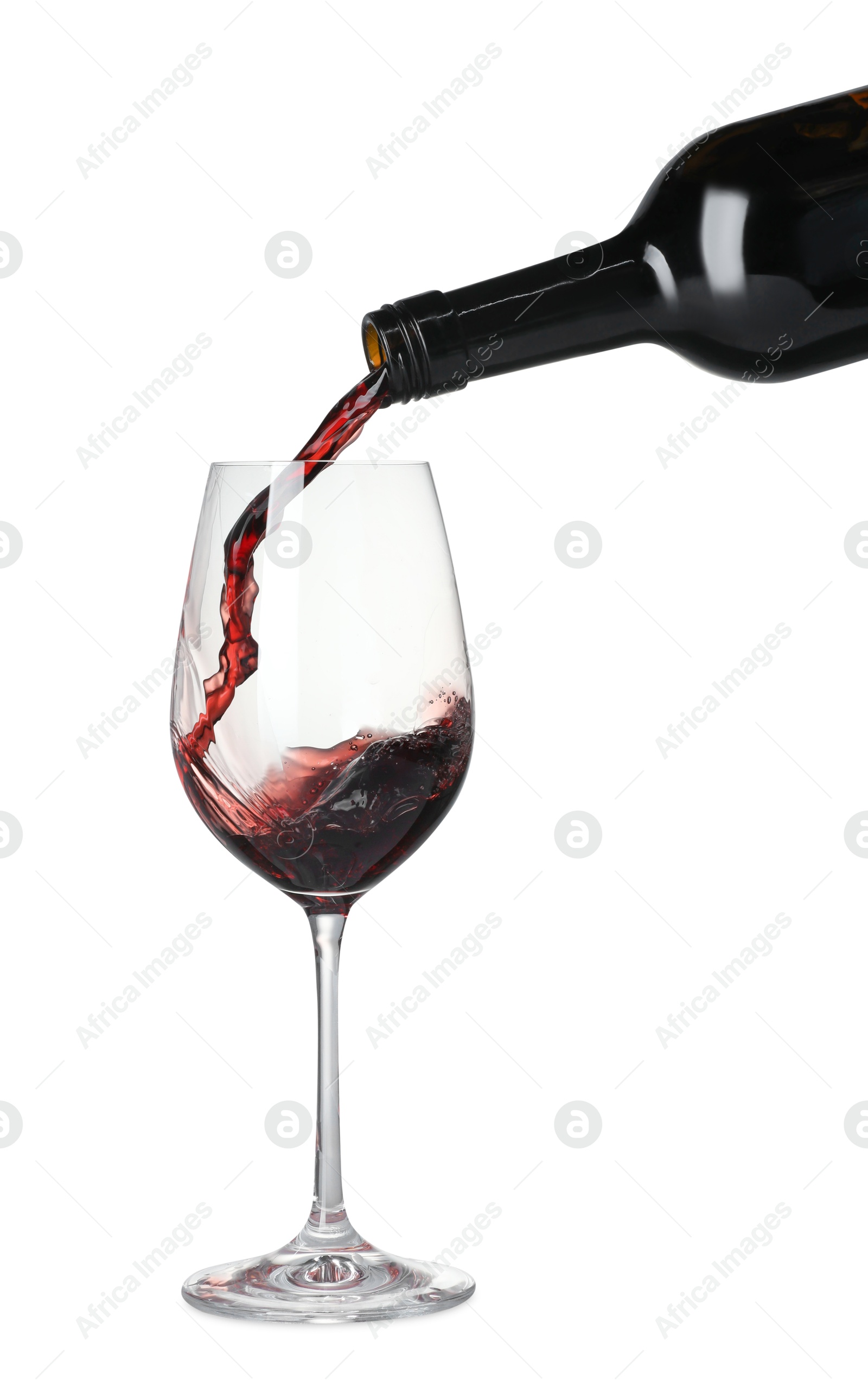 Photo of Pouring wine into glass on white background