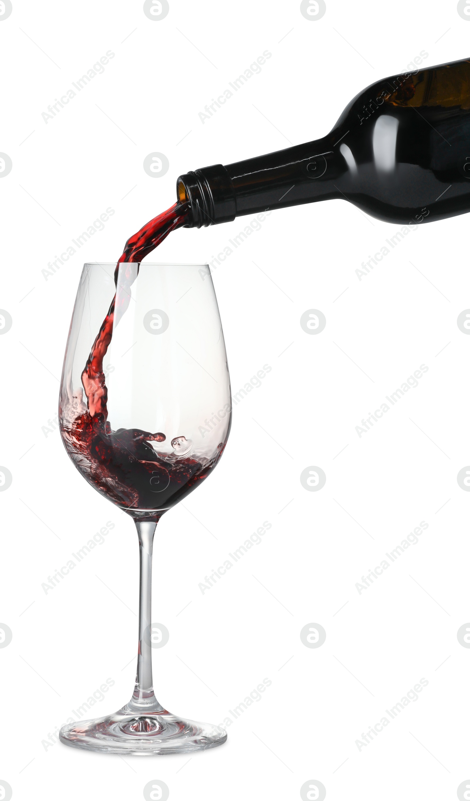 Photo of Pouring wine into glass on white background