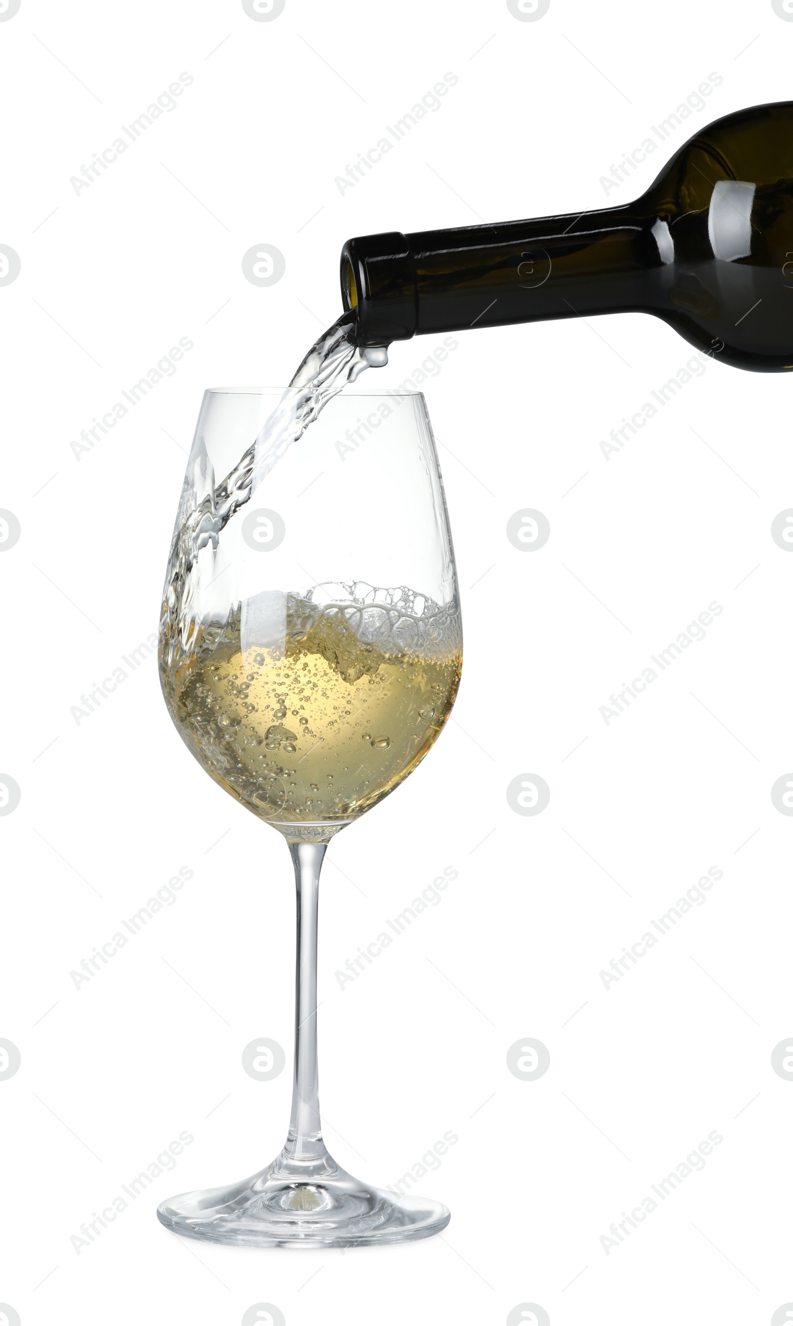 Photo of Pouring wine into glass on white background