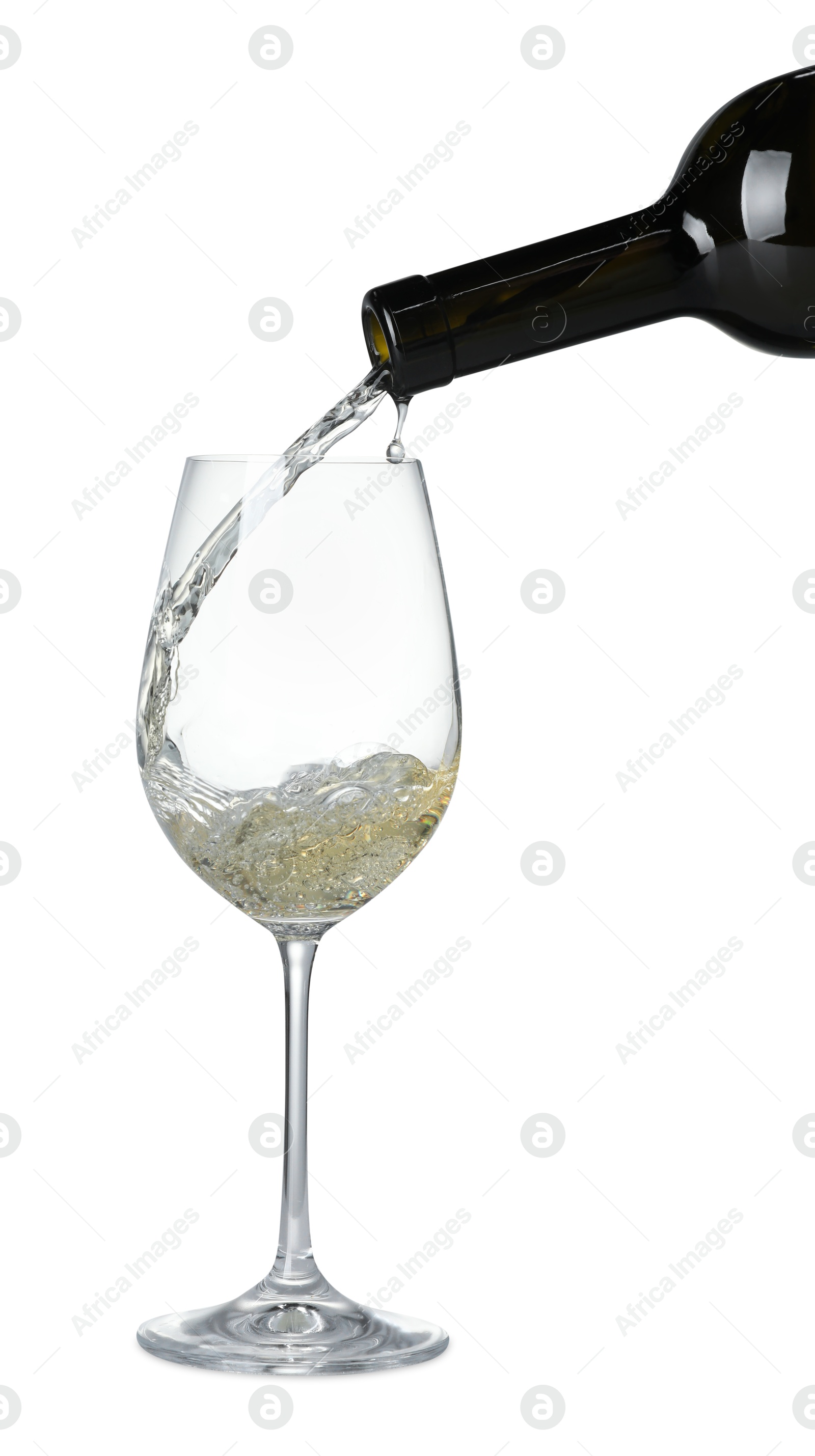 Photo of Pouring wine into glass on white background