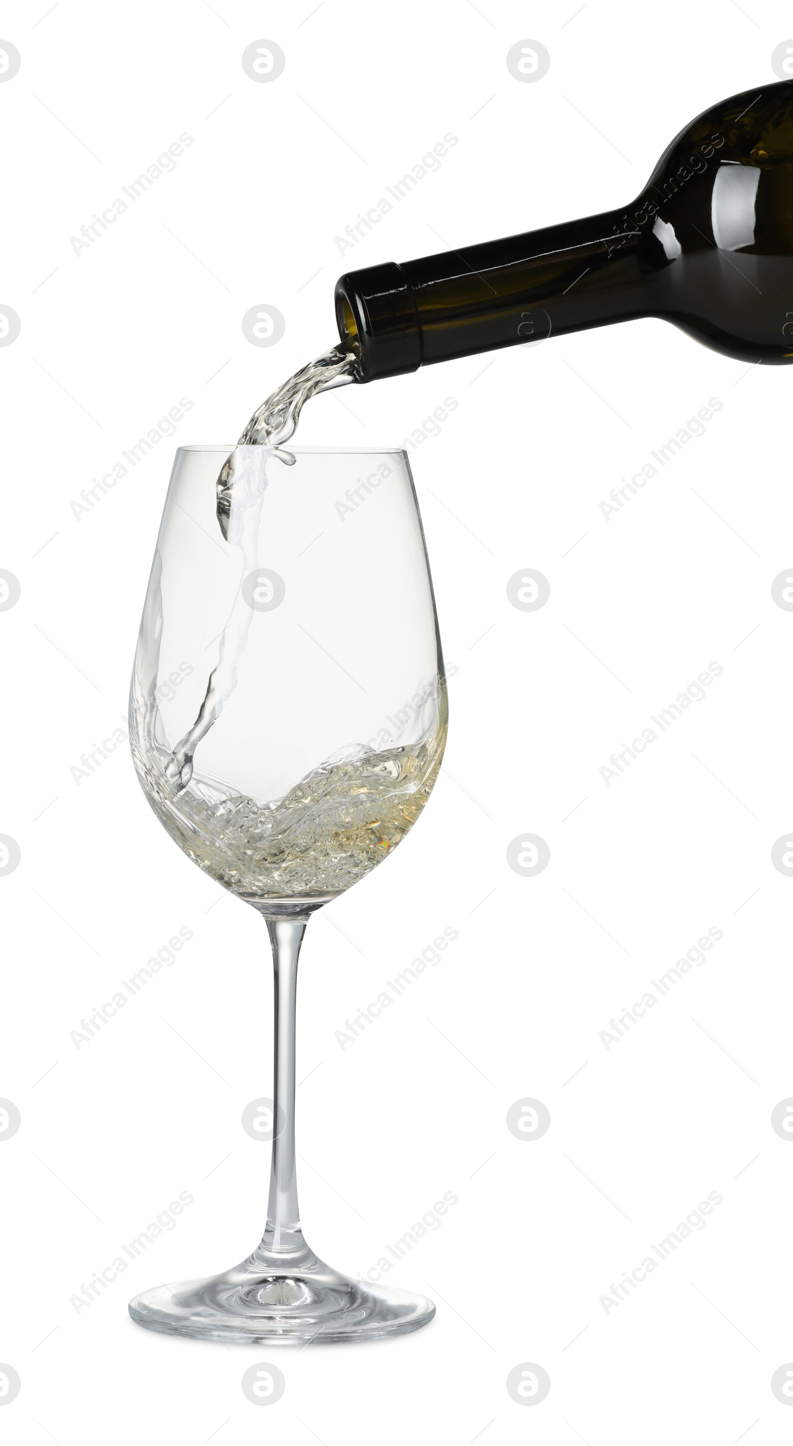 Photo of Pouring wine into glass on white background