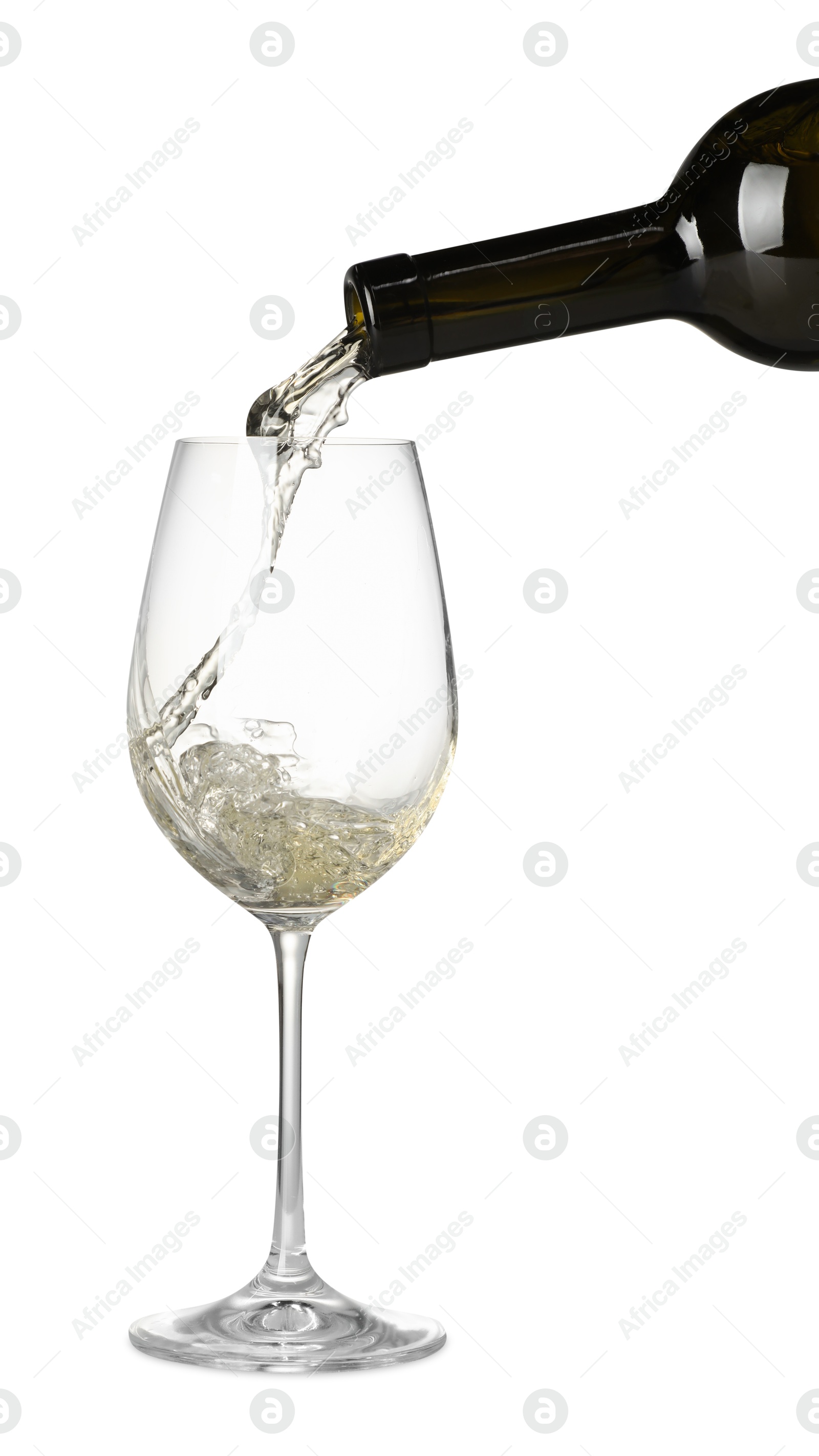 Photo of Pouring wine into glass on white background