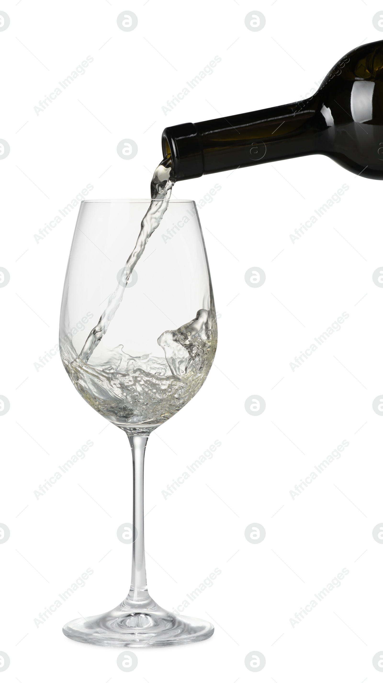 Photo of Pouring wine into glass on white background