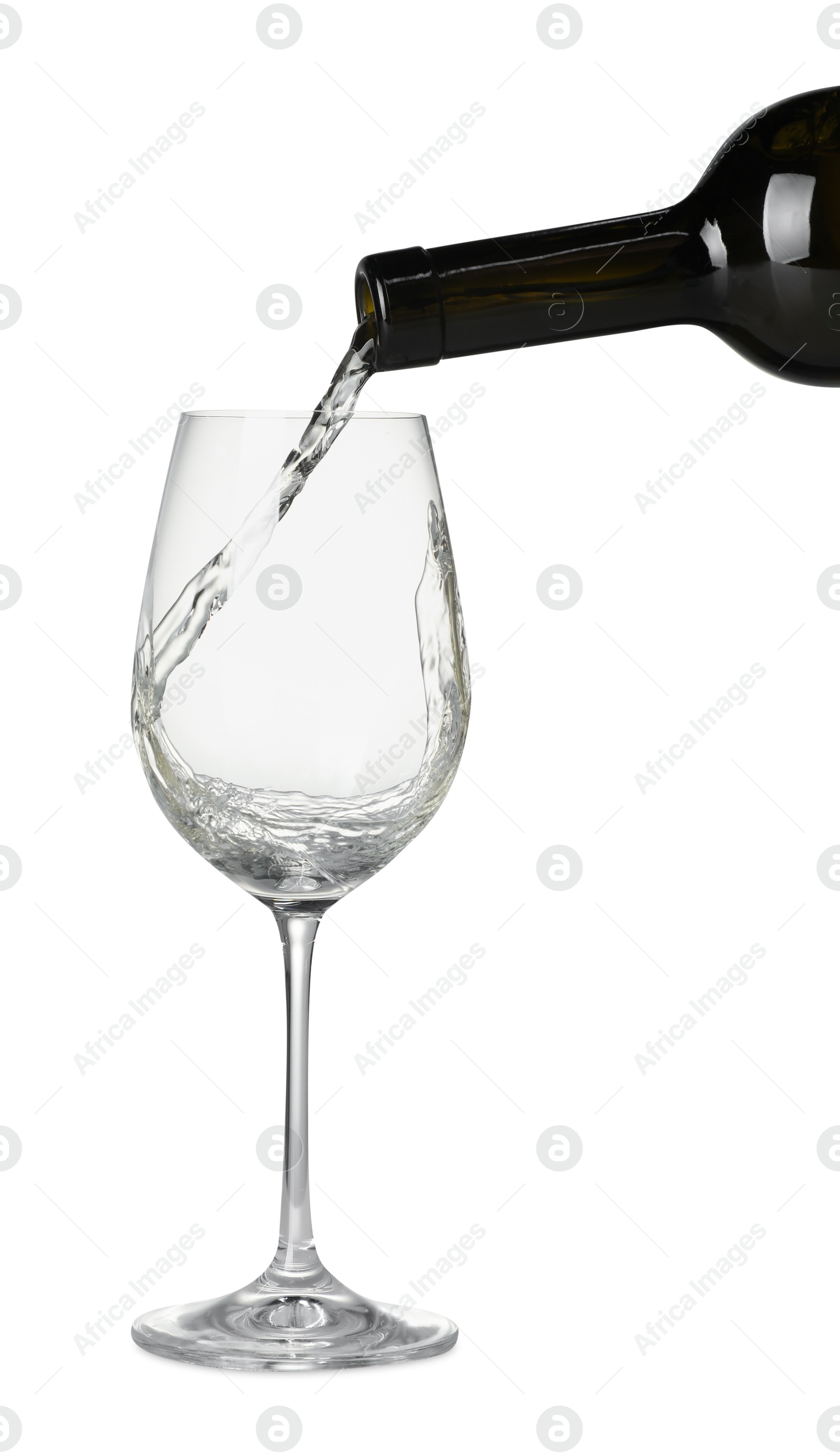 Photo of Pouring wine into glass on white background