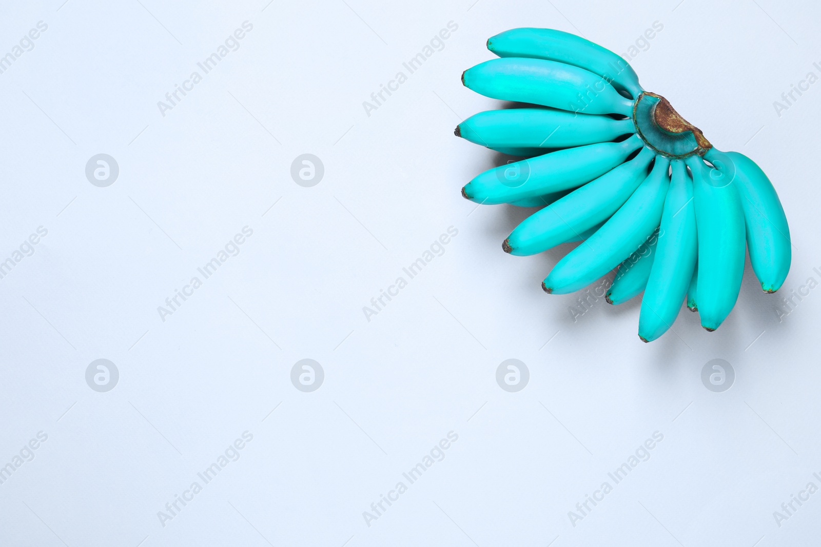 Image of Light blue bananas on white background, top view. Space for text