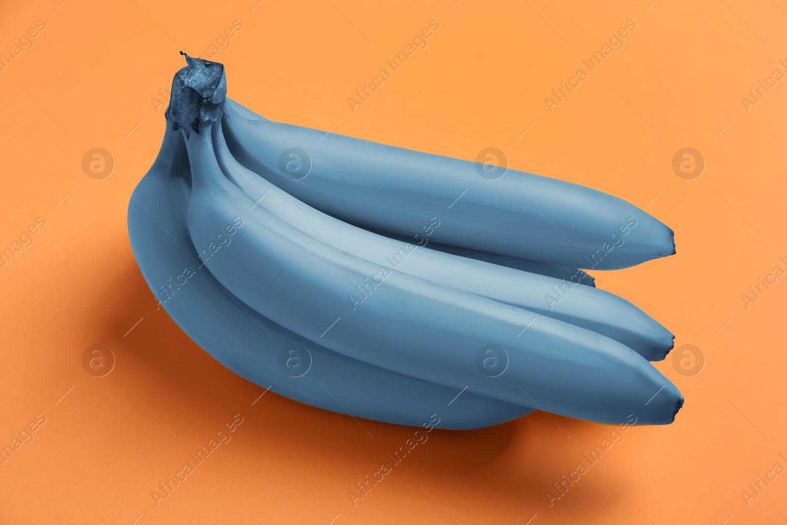 Image of Bunch of pale blue bananas on orange background