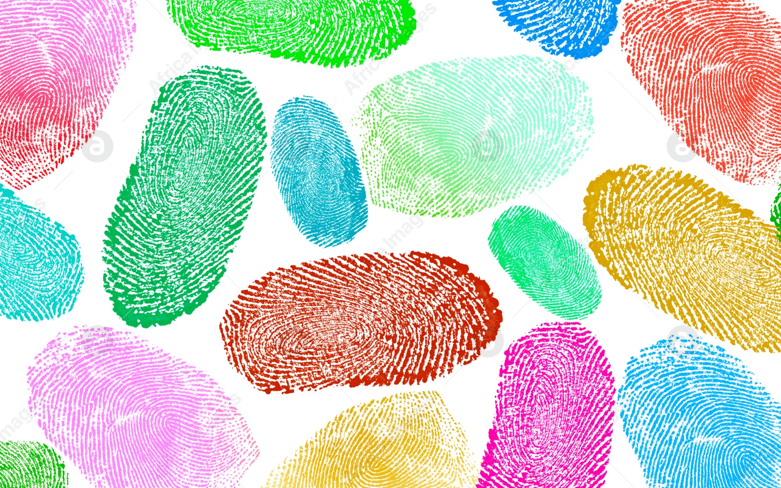 Image of Fingerprints of different colors on white background