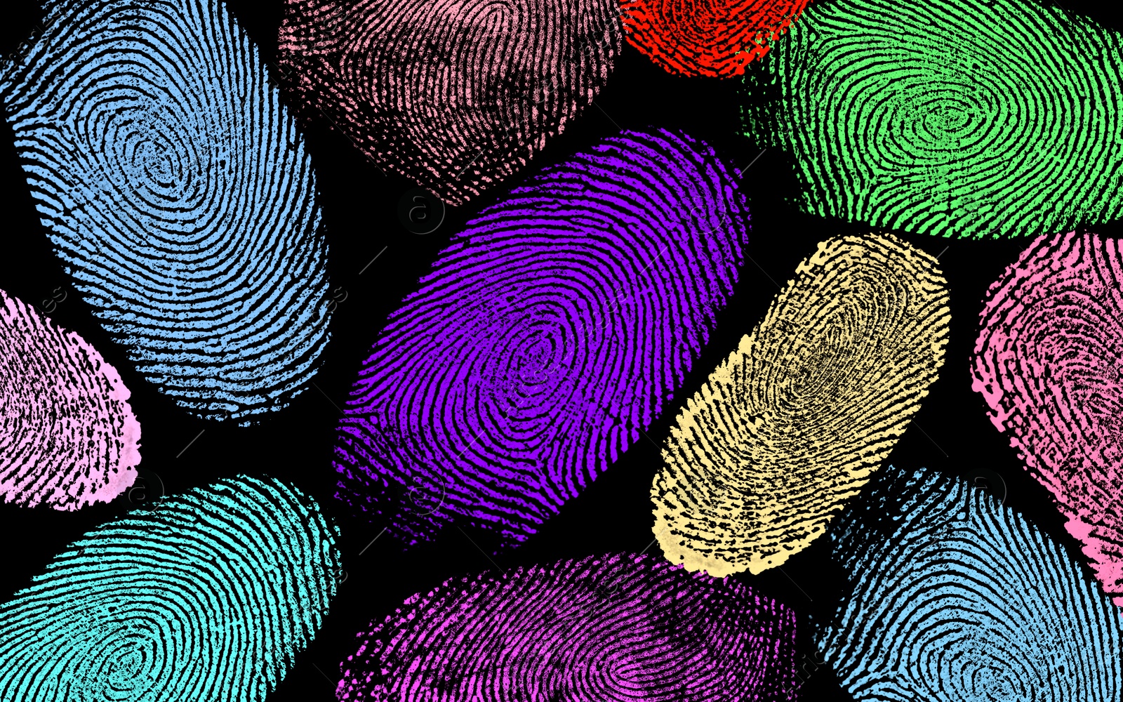 Image of Fingerprints of different colors on black background