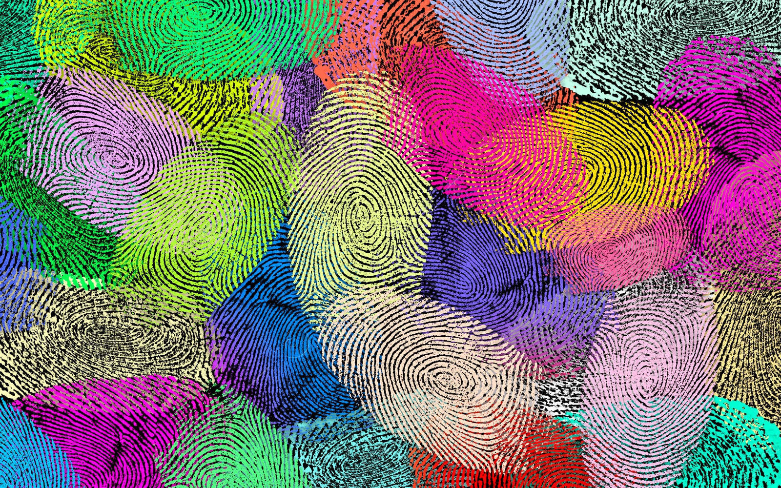 Image of Fingerprints of different colors on black background