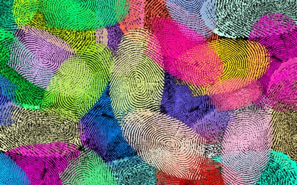 Image of Fingerprints of different colors on black background