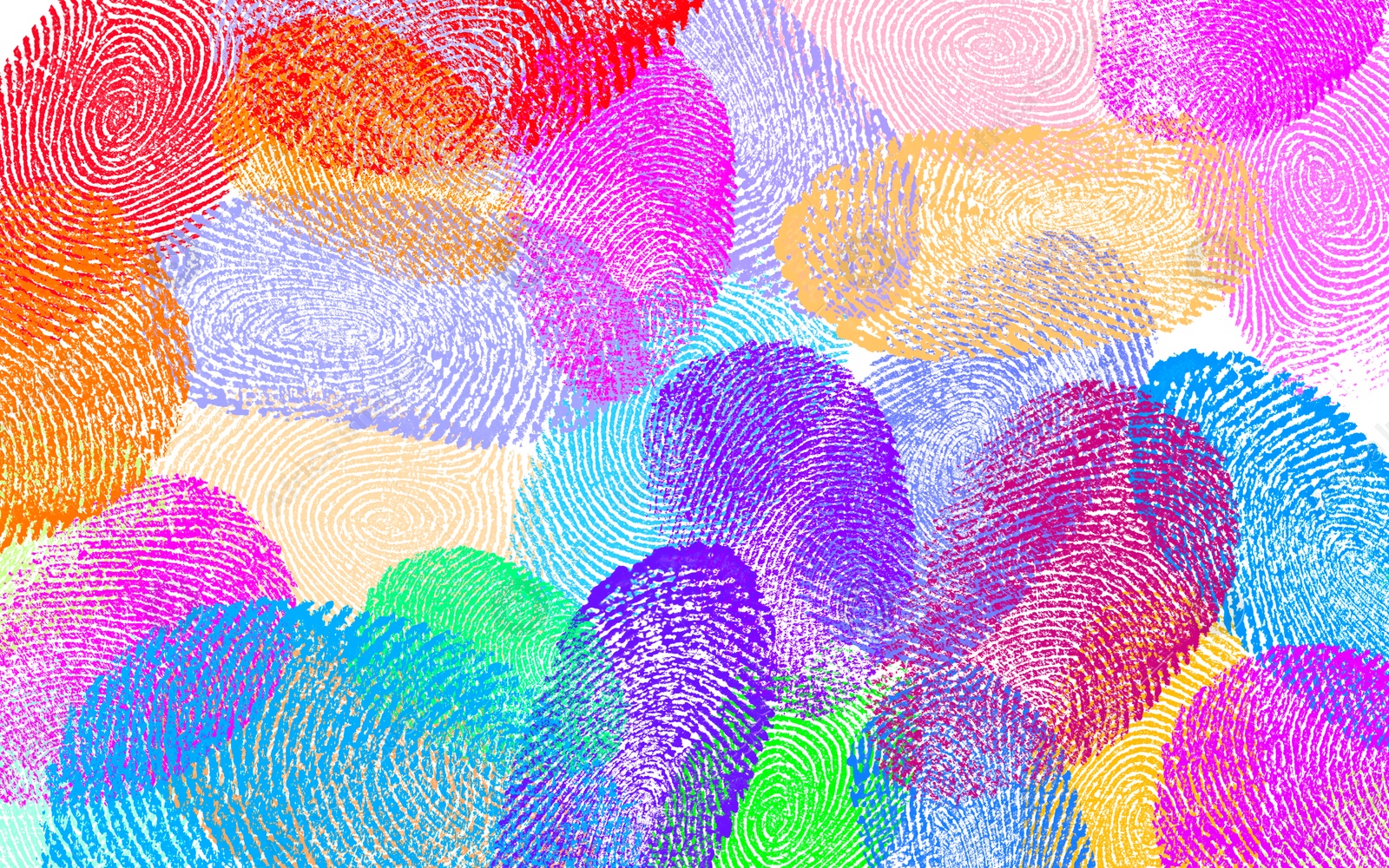 Image of Fingerprints of different colors on white background