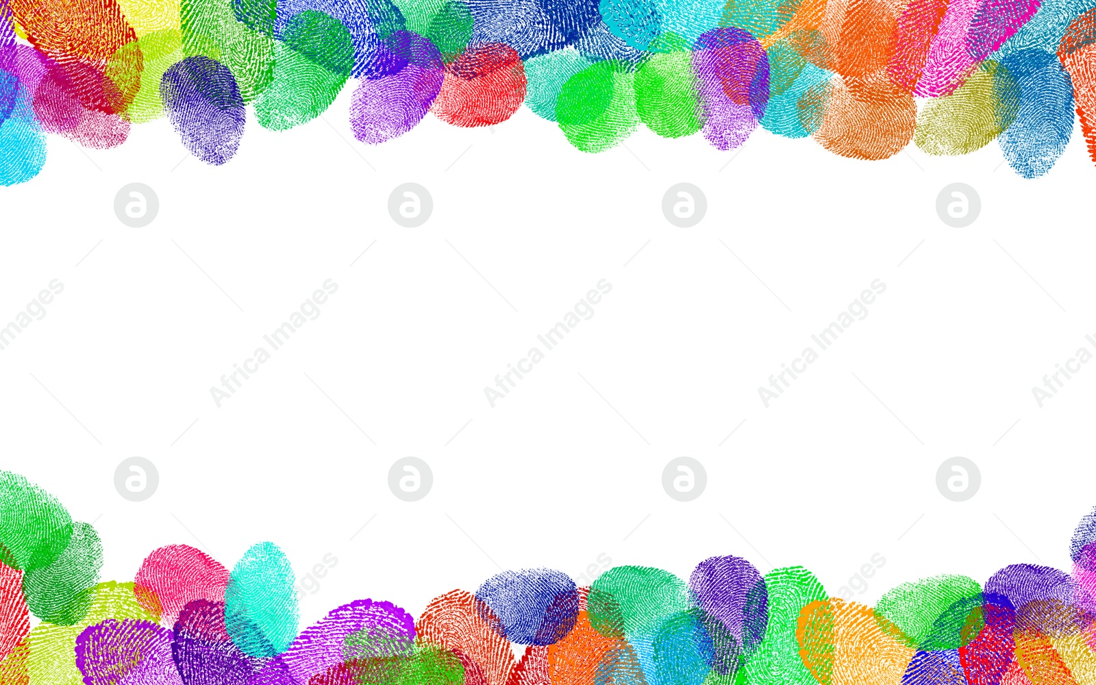 Image of Fingerprints of different colors on white background. Frame with space for text