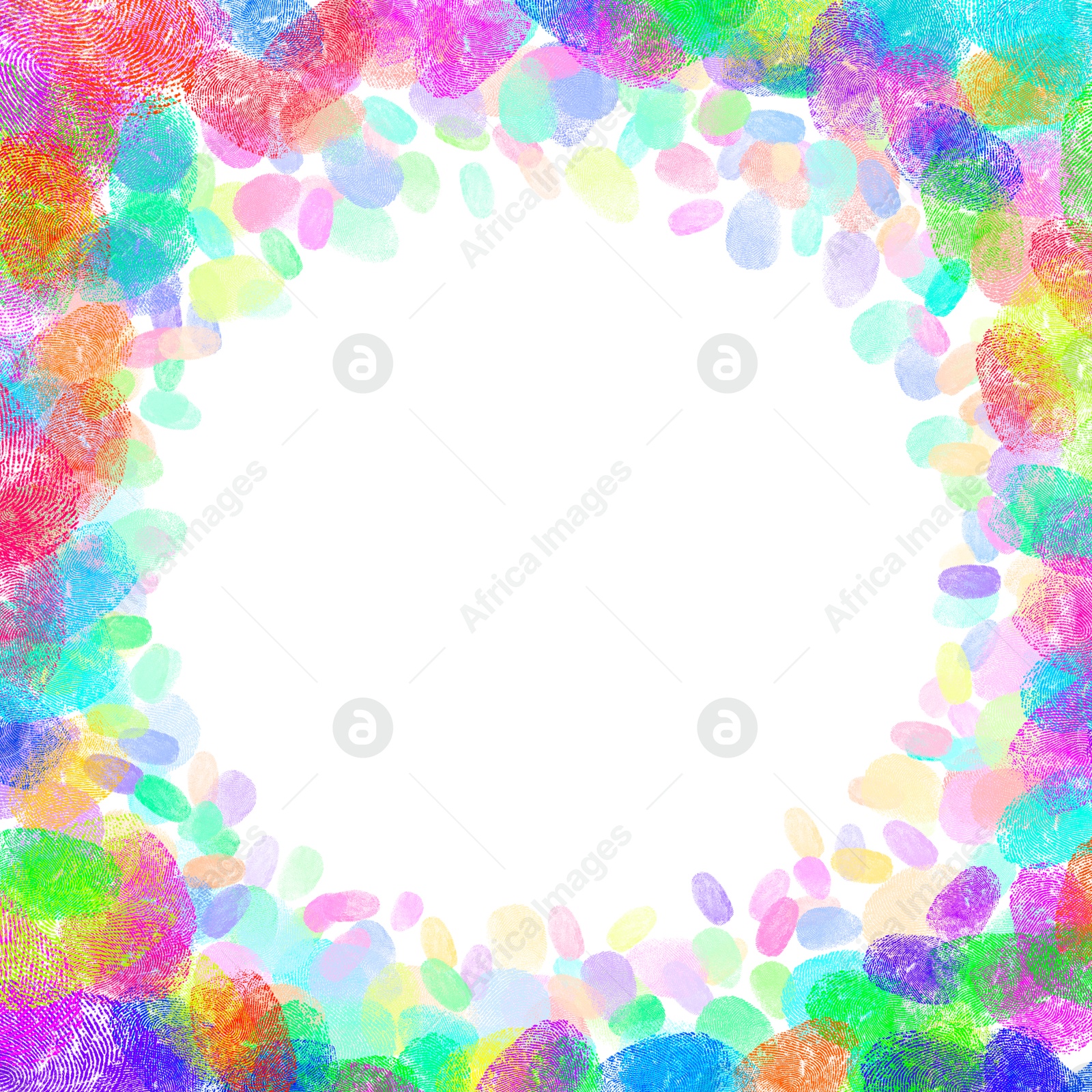 Image of Fingerprints of different colors on white background. Frame with space for text