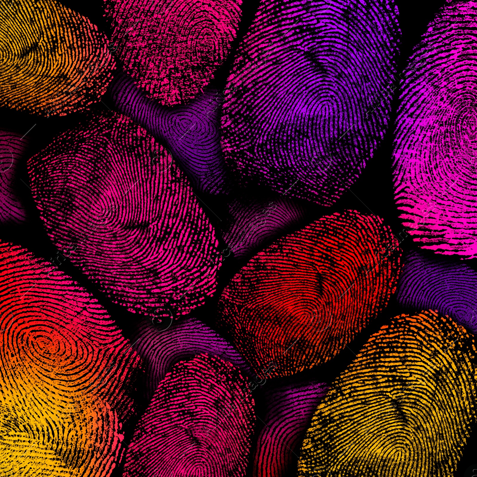 Image of Fingerprints of different colors on black background