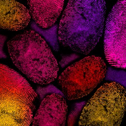 Image of Fingerprints of different colors on black background