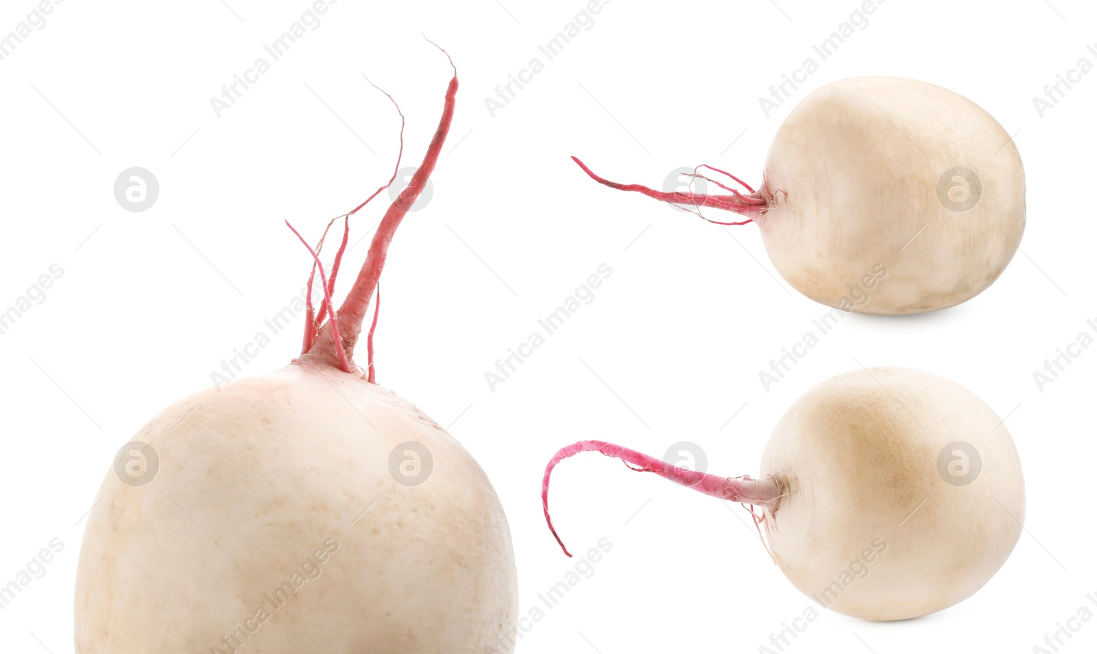 Image of Fresh raw turnips isolated on white, set