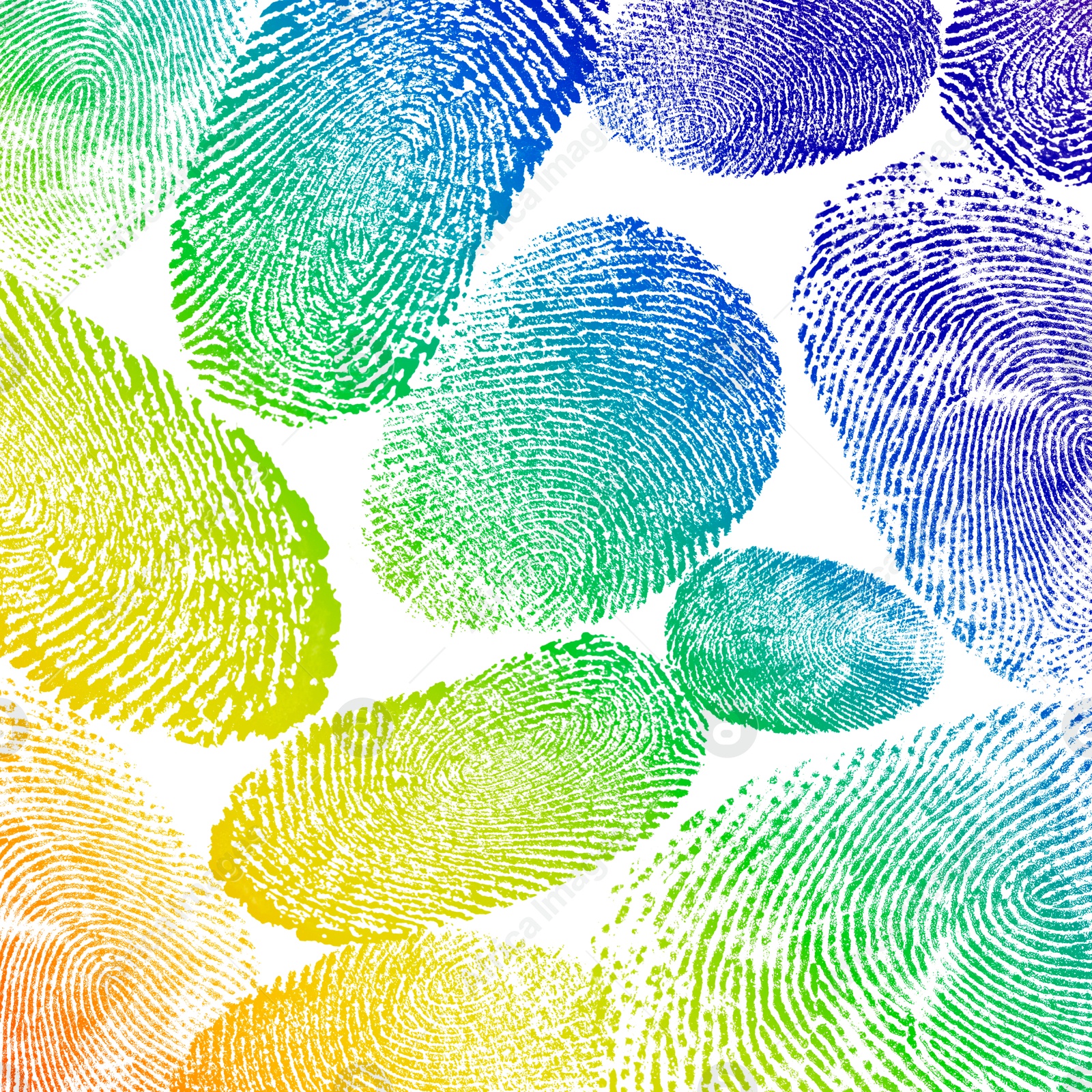 Image of Fingerprints of different colors on white background