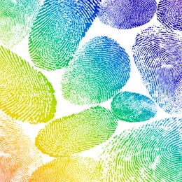 Image of Fingerprints of different colors on white background