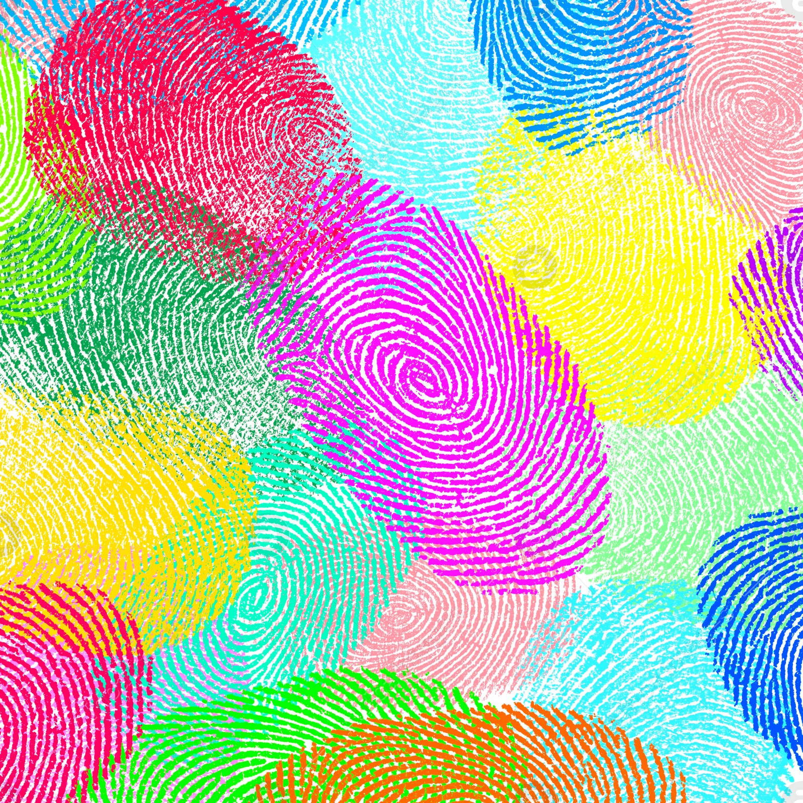 Image of Fingerprints of different colors on white background