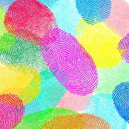 Image of Fingerprints of different colors on white background