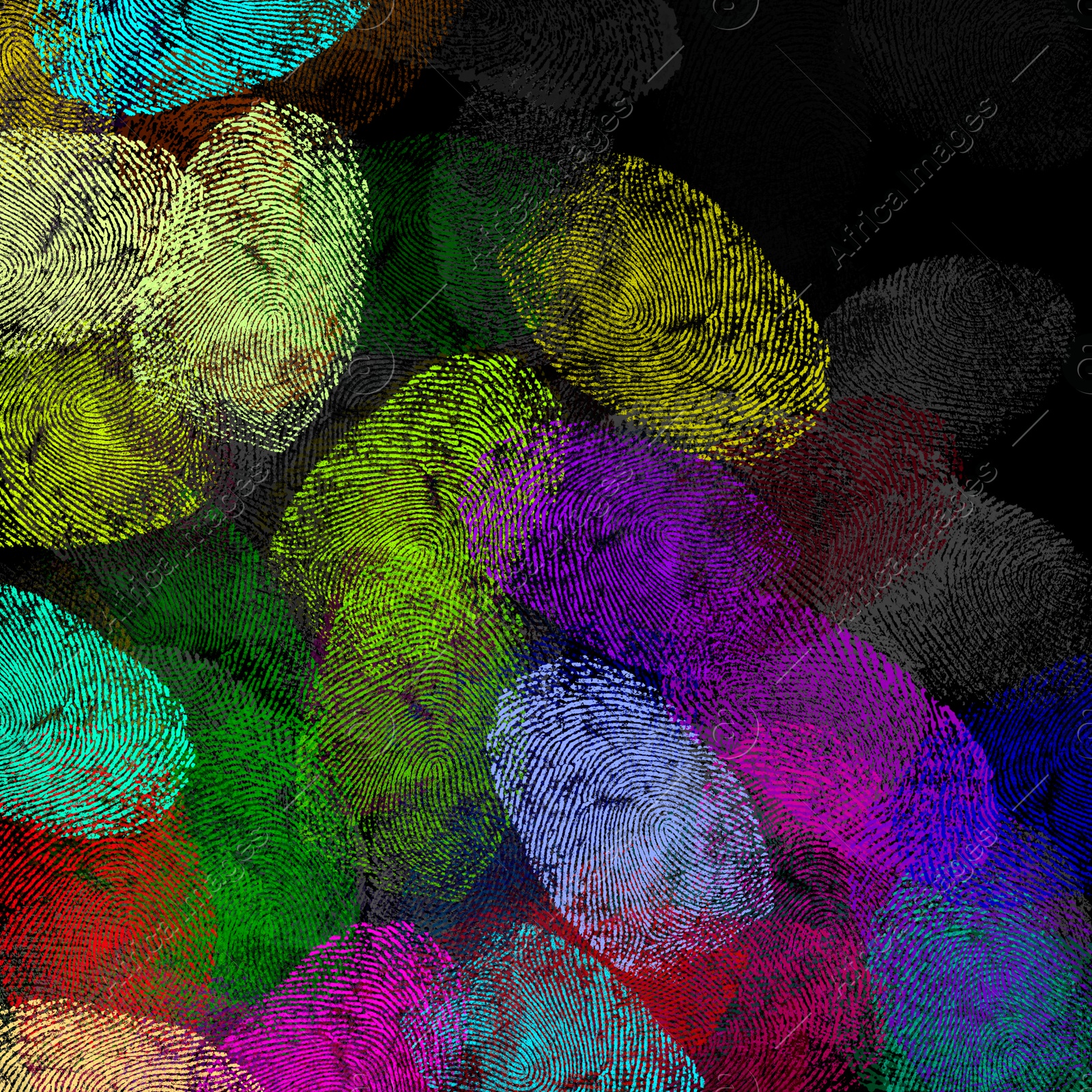 Image of Fingerprints of different colors on black background