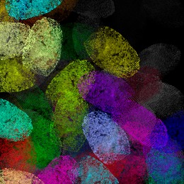 Image of Fingerprints of different colors on black background