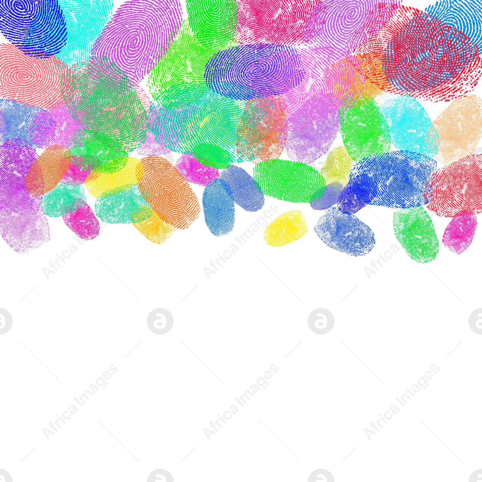 Image of Fingerprints of different colors on white background, space for text