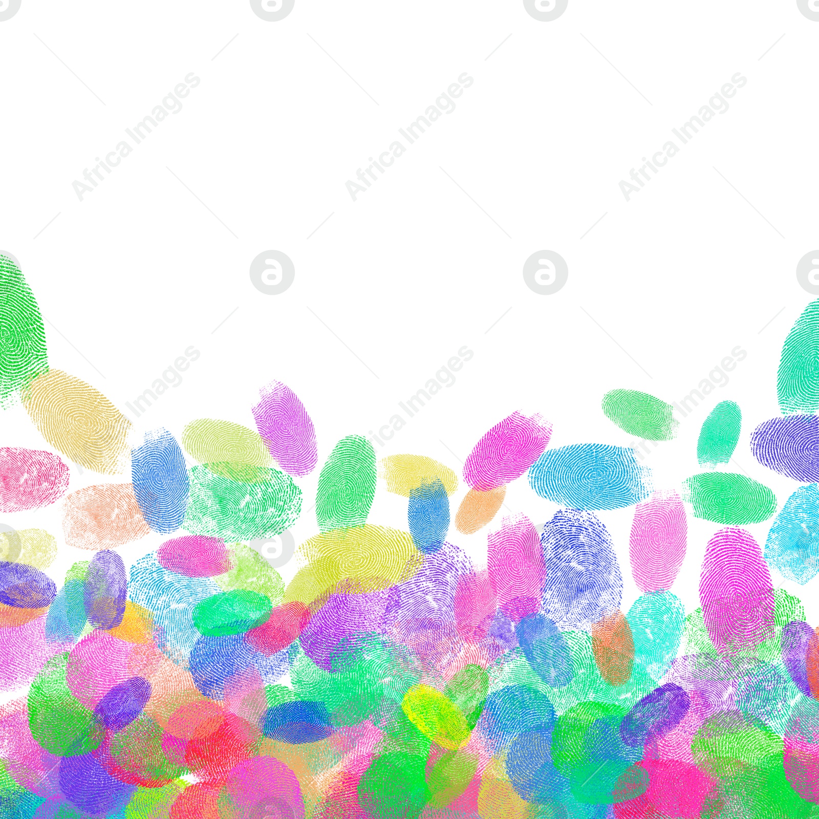 Image of Fingerprints of different colors on white background, space for text