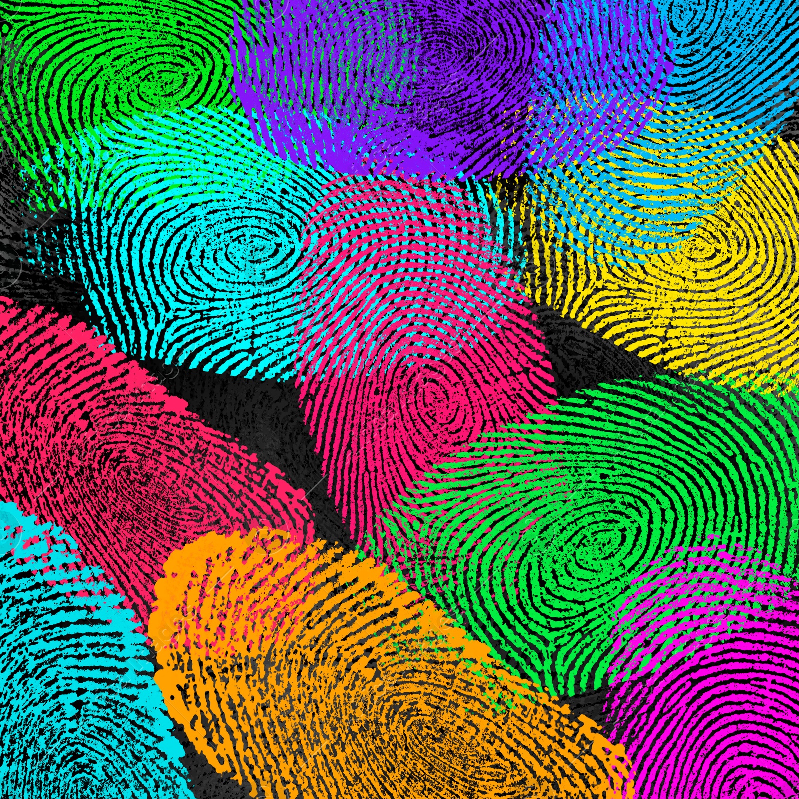 Image of Fingerprints of different colors on black background