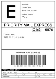 Image of Shipping label with barcode and information. Post office