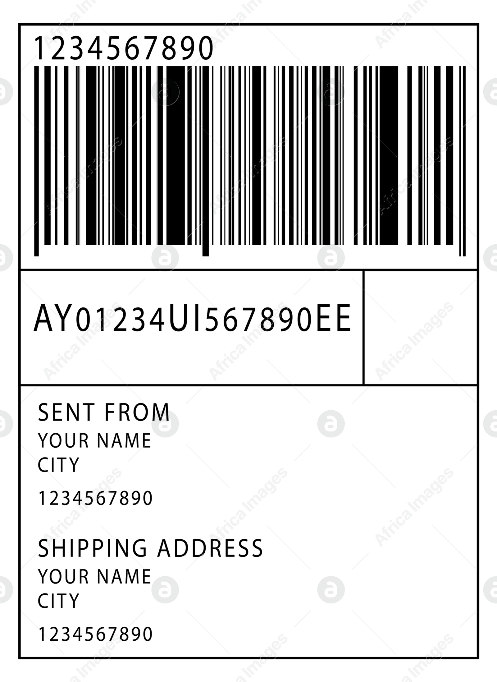 Image of Shipping label with barcode and information. Post office