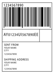 Image of Shipping label with barcode and information. Post office