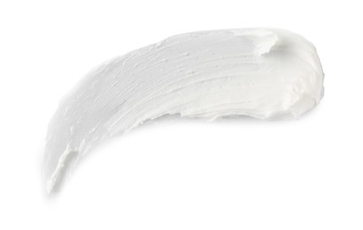 Photo of Cream isolated on white, top view. Sample of cosmetic product