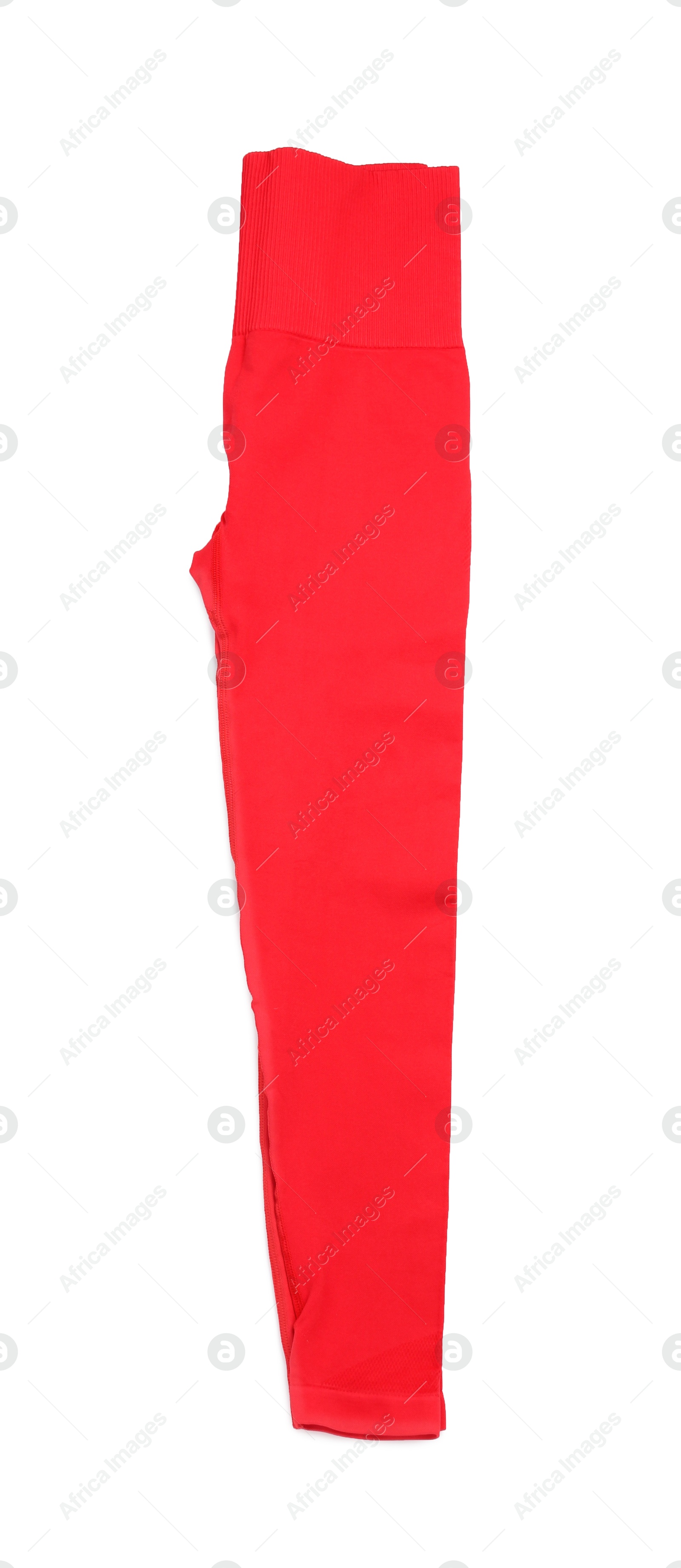 Photo of Red women's leggings isolated on white, top view