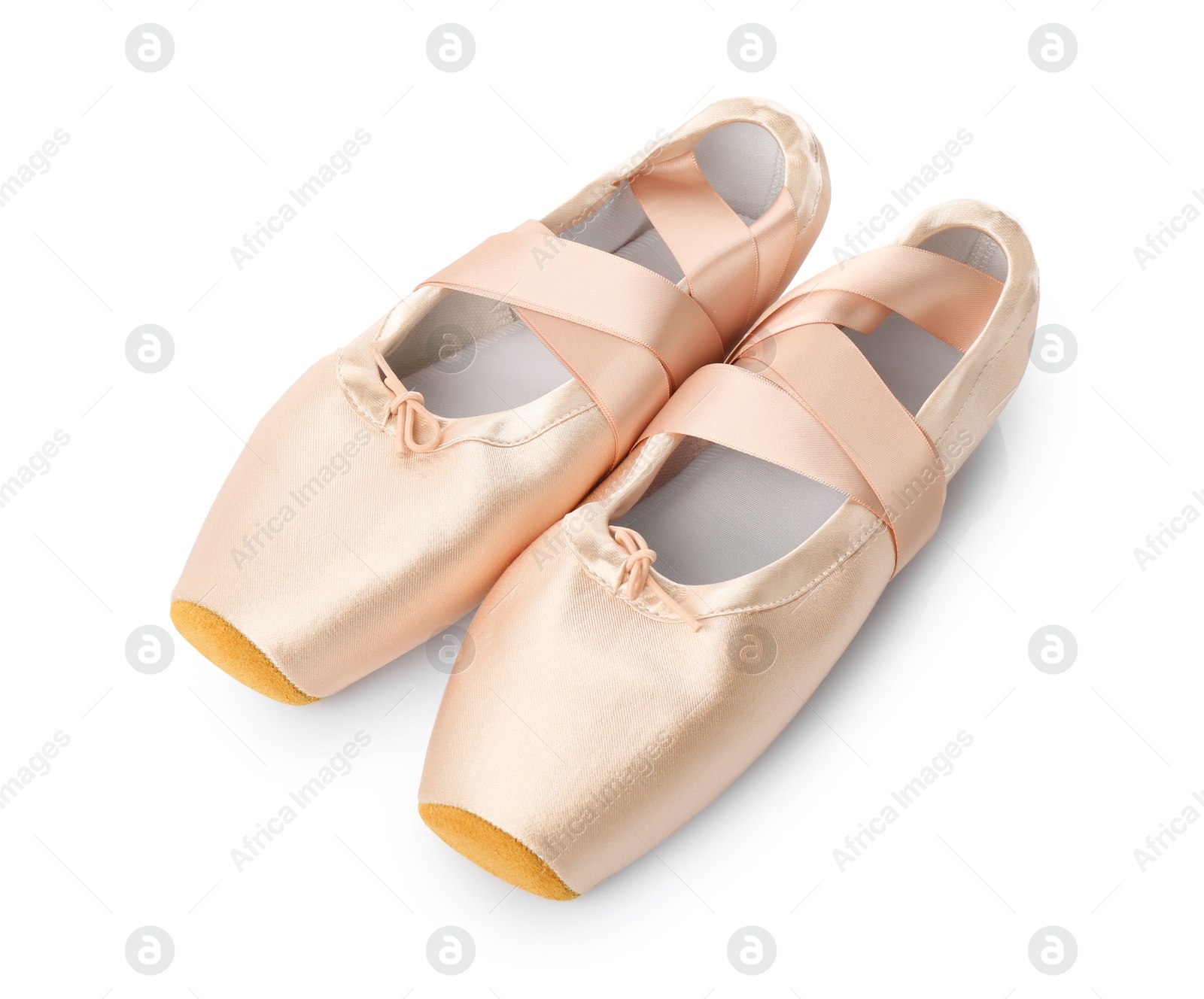 Photo of Pair of beautiful pointe shoes isolated on white