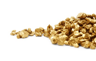 Photo of Heap of gold nuggets isolated on white