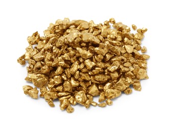 Photo of Heap of gold nuggets isolated on white