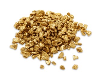 Photo of Heap of gold nuggets isolated on white