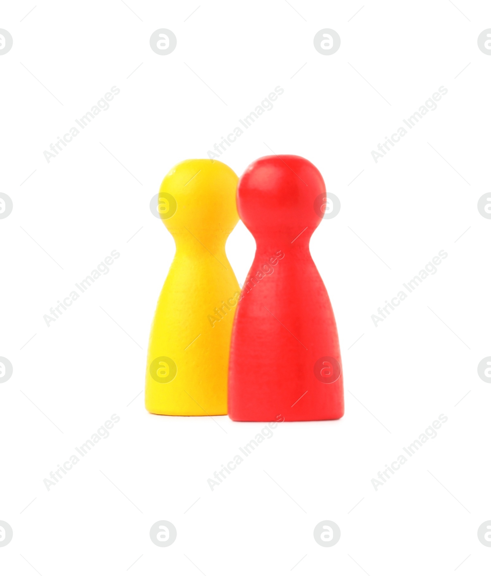 Photo of Two pawns on white background. Competition concept