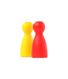 Photo of Two pawns on white background. Competition concept