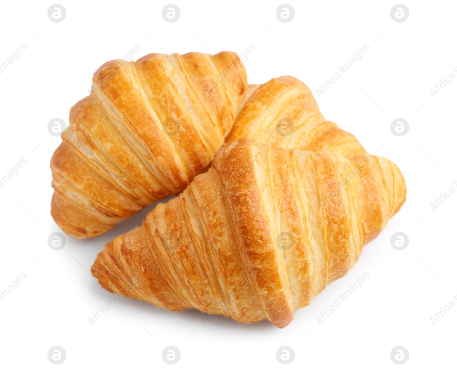 Photo of Tasty fresh croissants isolated on white. Puff pastry