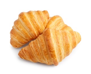 Photo of Tasty fresh croissants isolated on white. Puff pastry