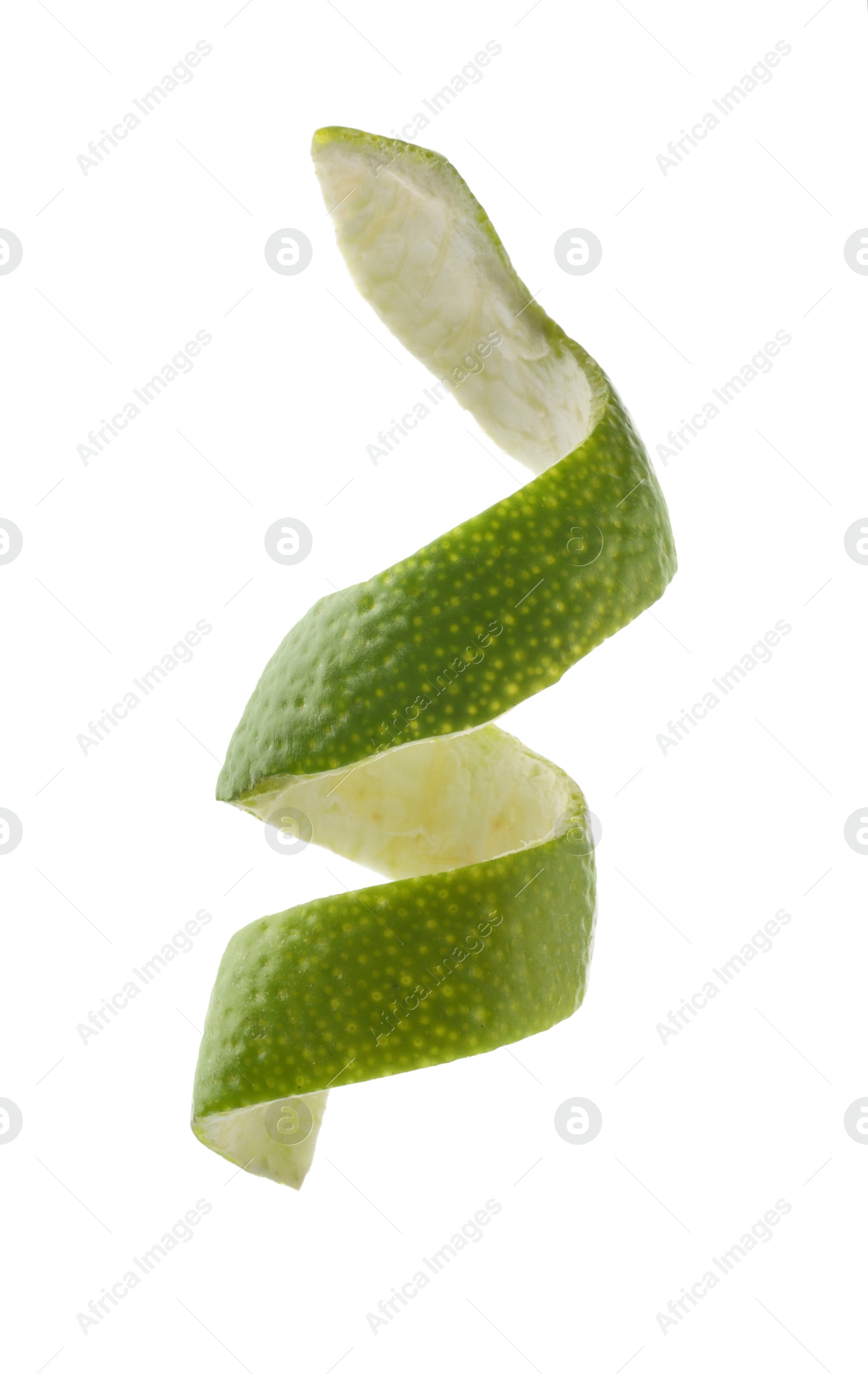 Photo of Twirl of lime peel isolated on white