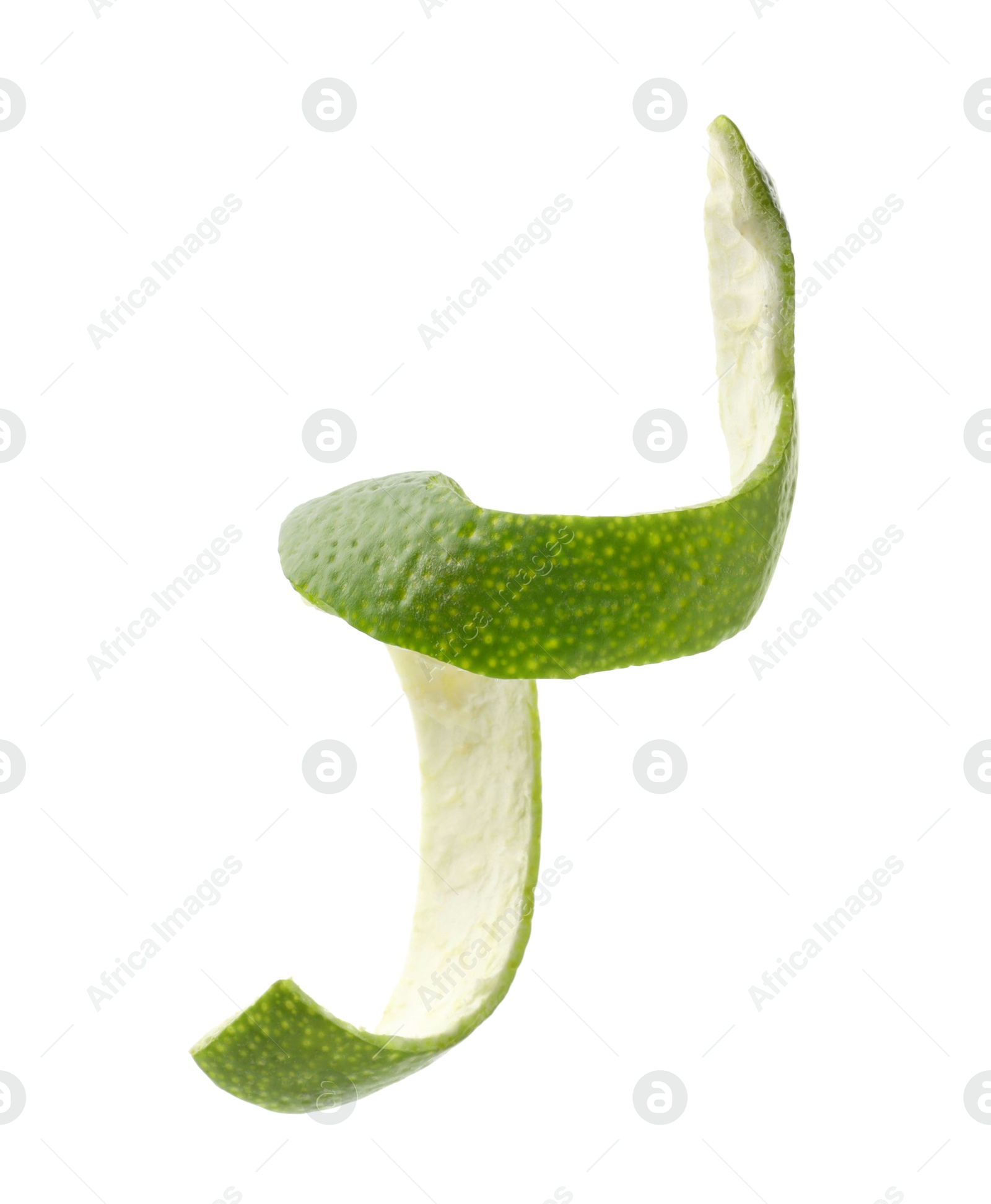 Photo of Twirl of lime peel isolated on white