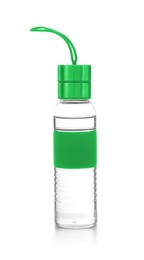 Image of Sport water bottle with strap on white background. Mockup for design